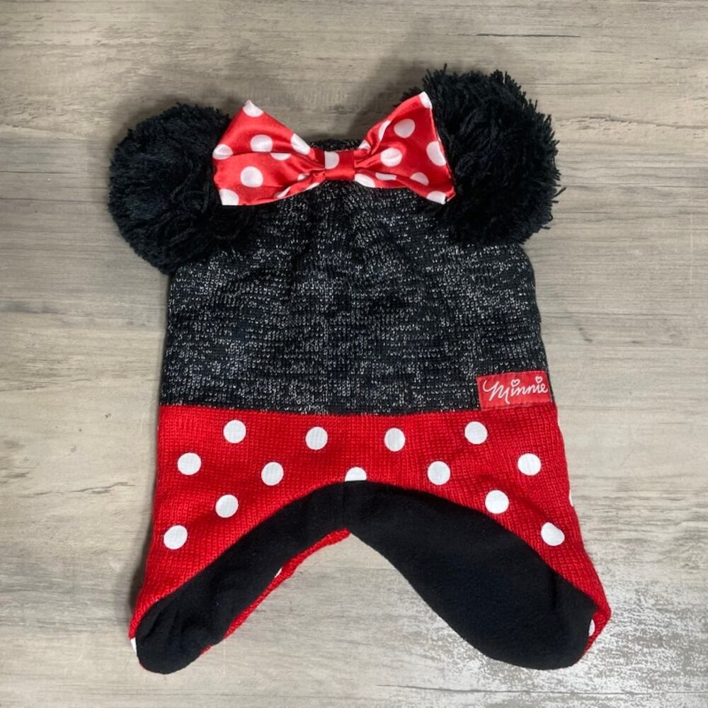 Disney Minnie Mouse Pom Pom Ears Knit Hat Toddler Infant Bow Polka Dot